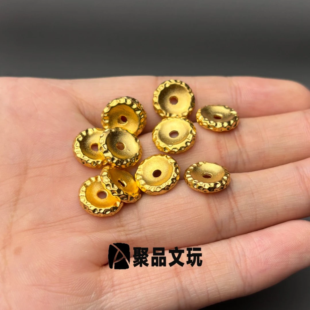 24K古法工艺金色陨石坑凹槽无相锤纹隔片文玩手串配珠卡环垫片