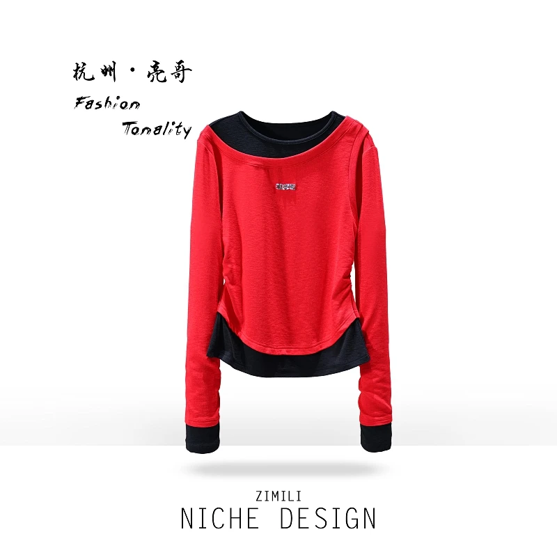 【亮哥欧货女装】冬季羊毛加厚《绯红色》高弹显瘦打底上衣26522-H9