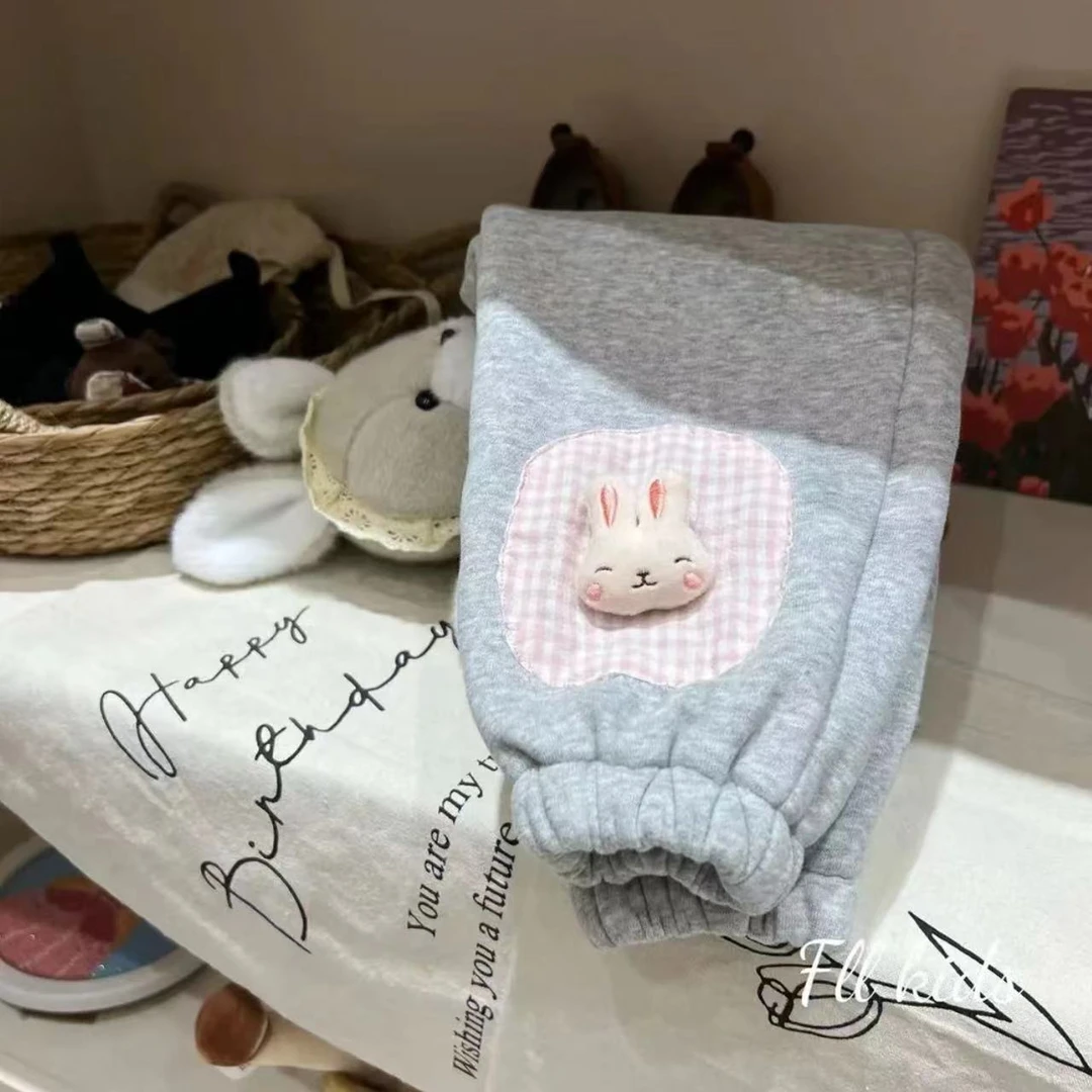 女童冬季加绒加厚卫裤新款卡通立体挂饰长裤子新保暖一条过冬裤