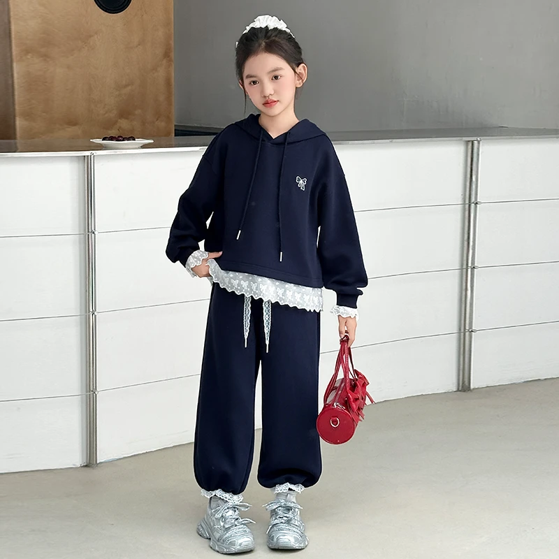 韩版女童秋装套装2025新款中大童洋气连帽卫衣春秋女孩休闲两件套