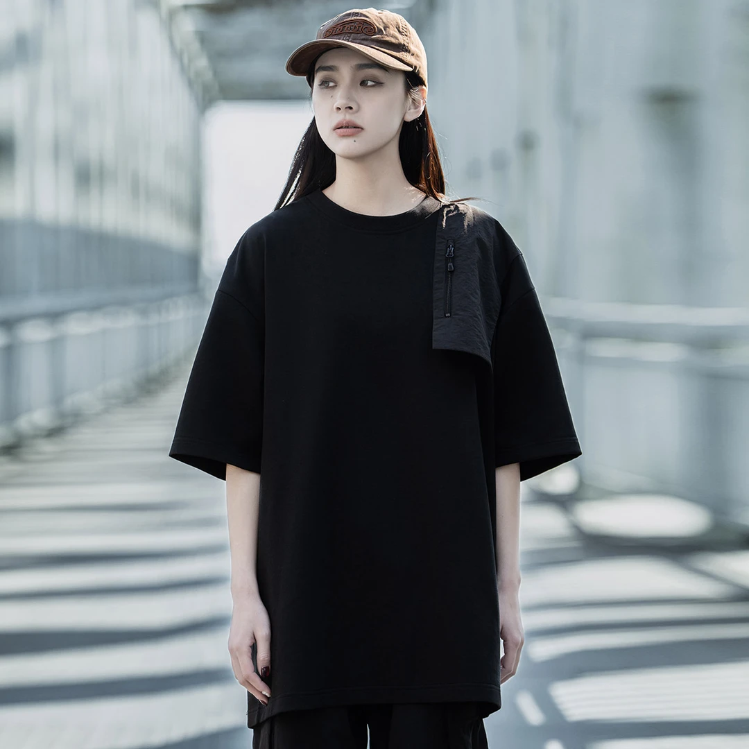 AOGZ机能短袖t恤男夏季拼接圆领体恤打底衫情侣宽松高街重磅上衣