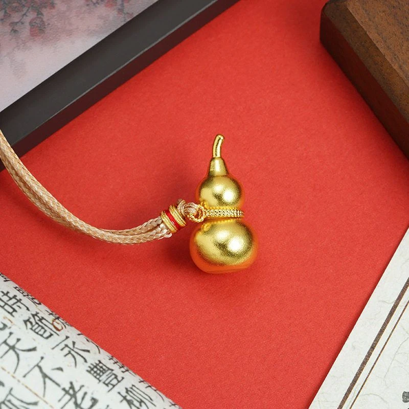 铜项链 铜镀金葫芦坠黑卡其棕咖啡色编绳福禄挂坠金色女款不掉色