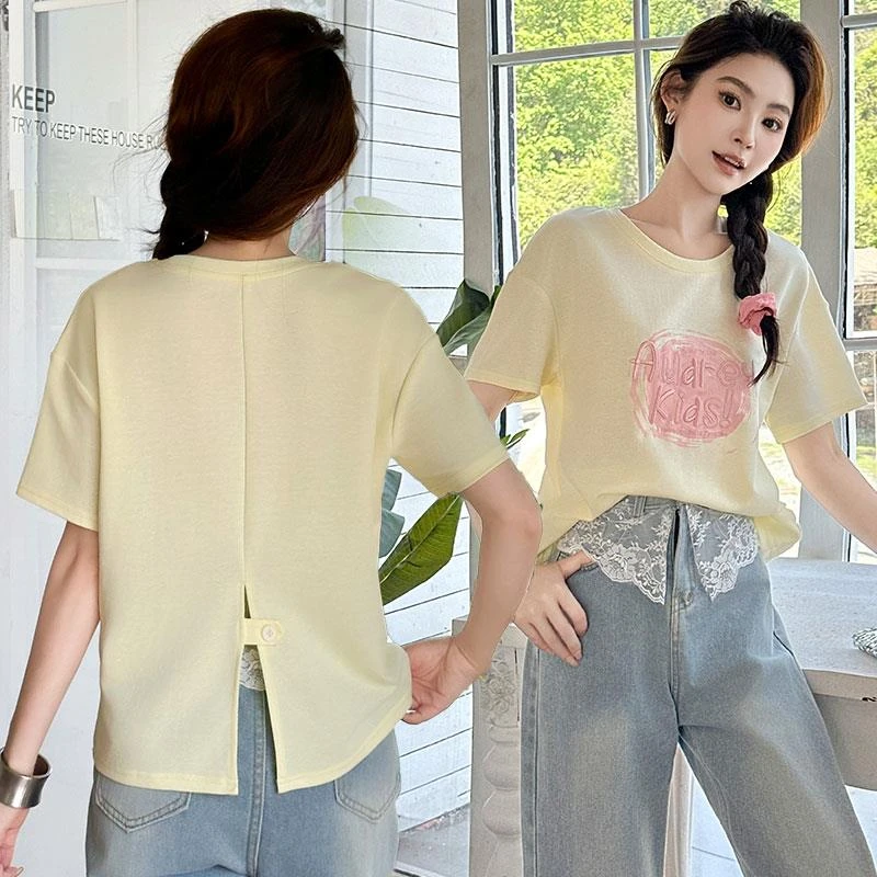 时尚简约短袖t恤女洋气设计感夏装2025年新款宽松半袖上衣体恤衫