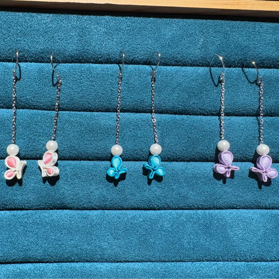 非金属布艺耳饰 纯手工制作蝴蝶耳坠精致