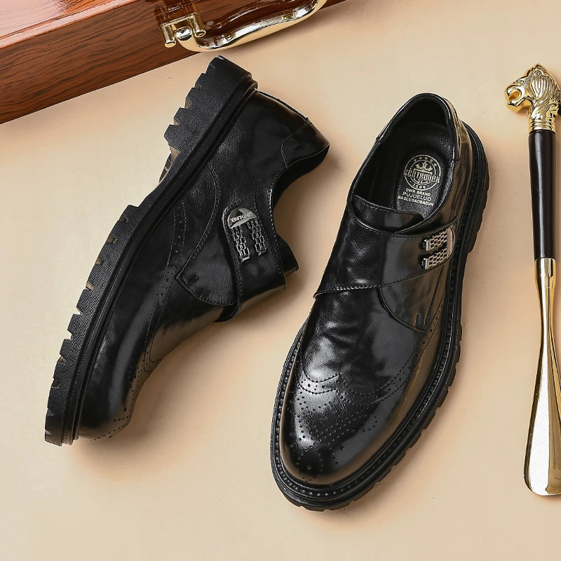 1716皮鞋男新款布洛克雕花男士休闲潮流百搭一脚蹬英伦时尚孟克鞋