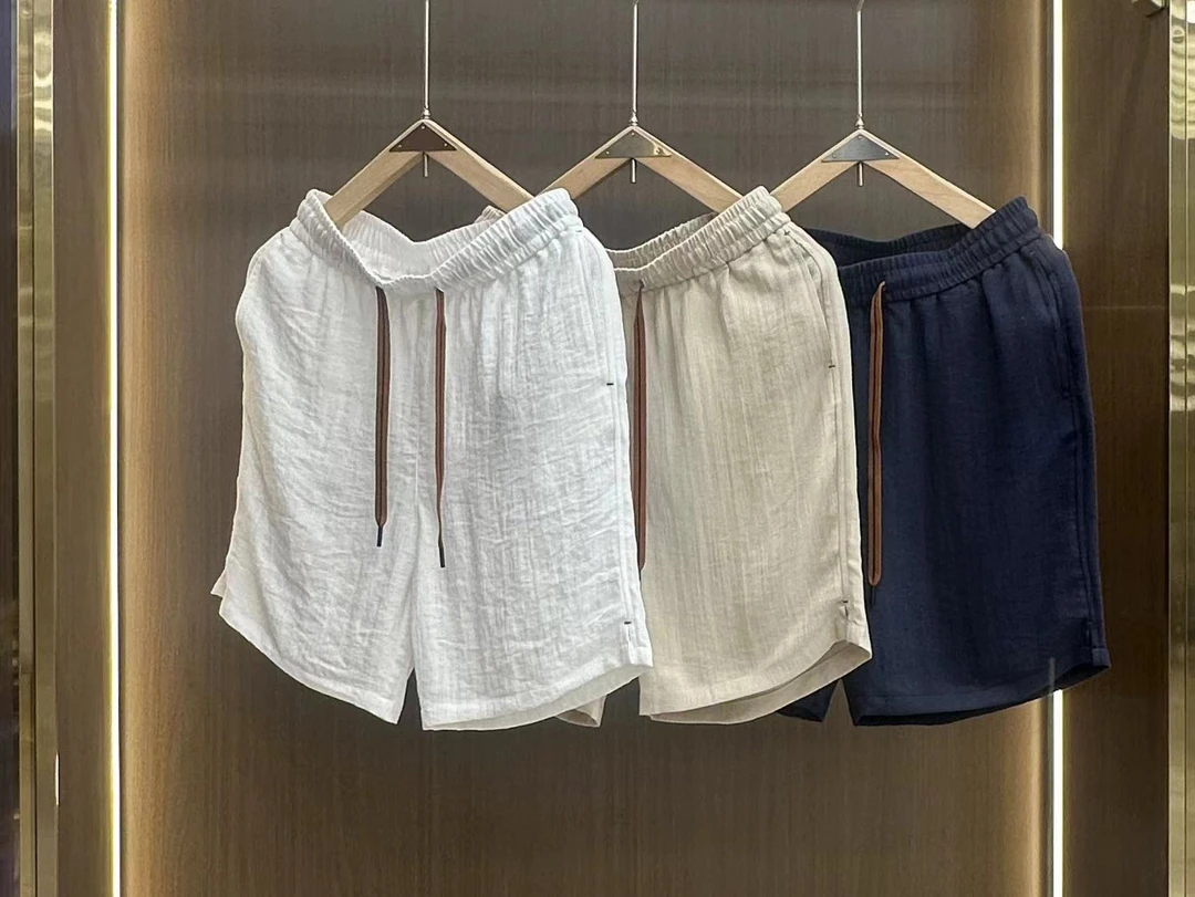 夏季男士薄款纯色亚麻简约大气五分短裤