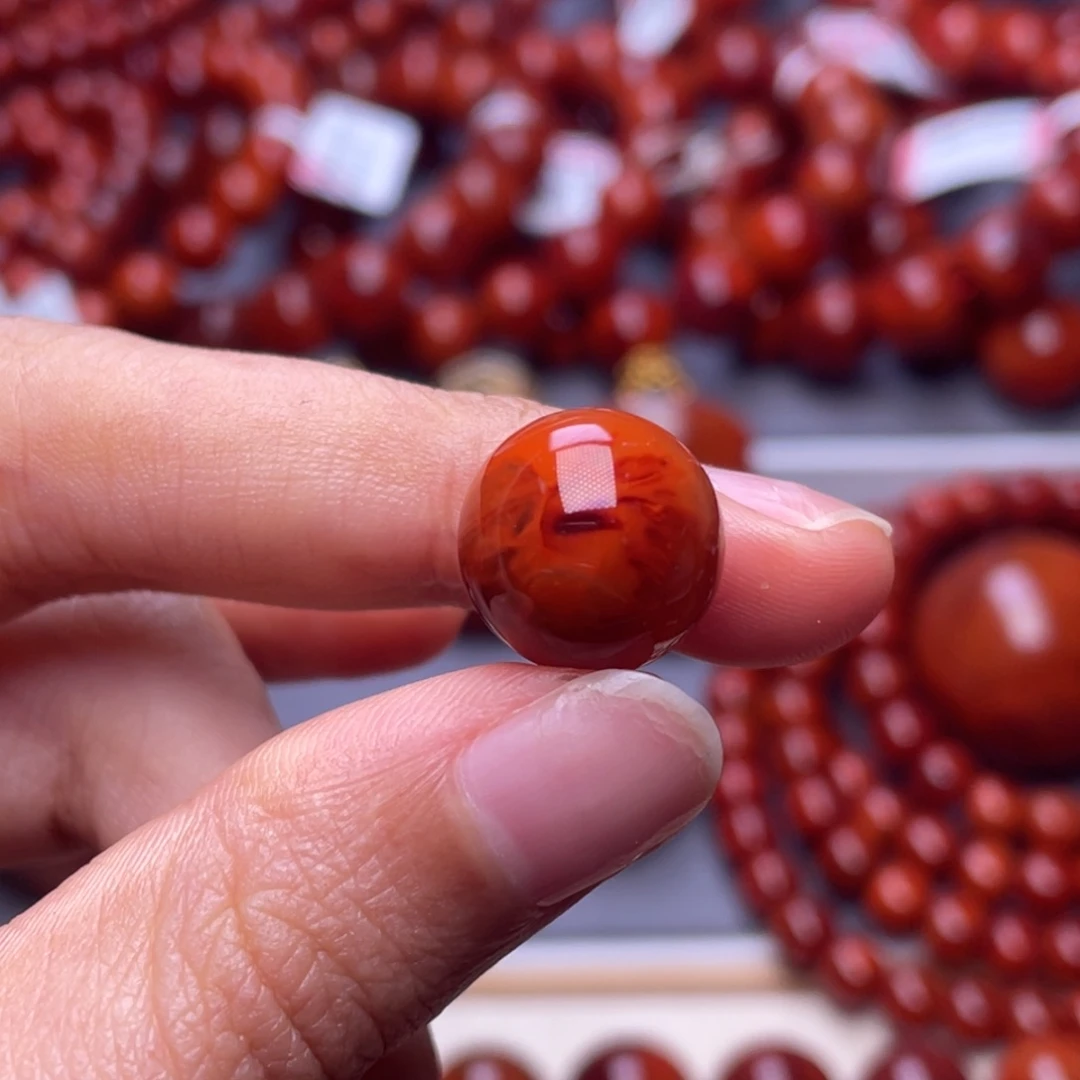 南红玛瑙未镶嵌其他（原矿）13.5mm高品瓦西火焰纹圆珠