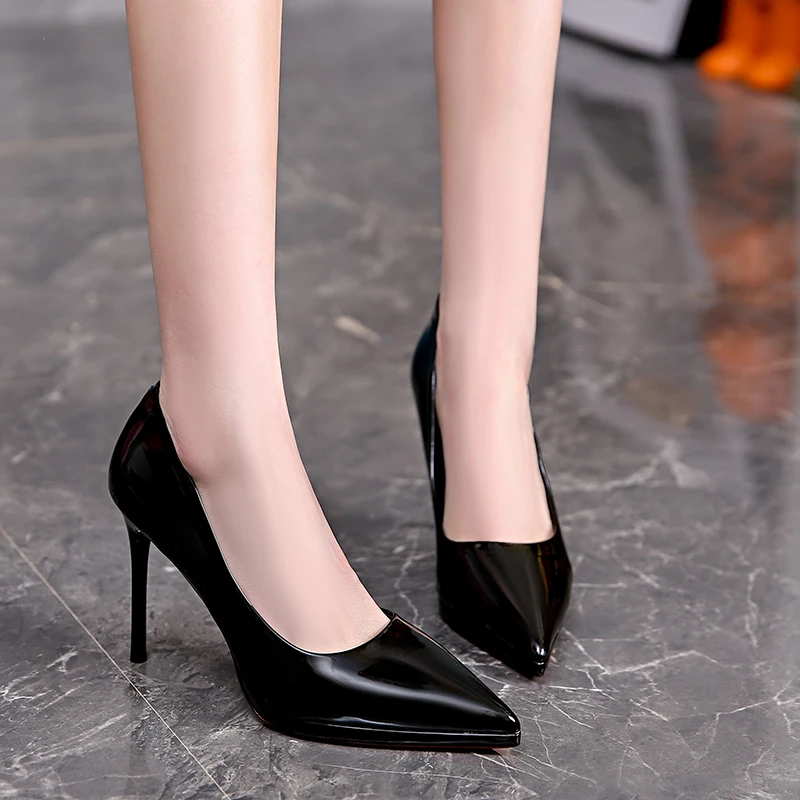 防水台高跟鞋新尖头细跟裸色漆皮性感百搭礼仪单鞋时尚OL女10228