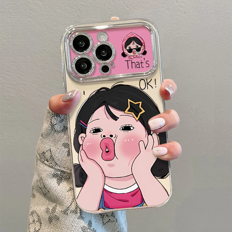 搞怪卡通女孩适用苹果17PRO手机壳16趣味电镀视窗14软硅胶17防摔X