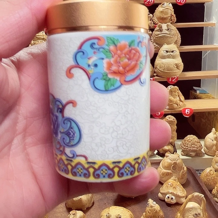 家***录竹竹根雕茶叶罐手把件