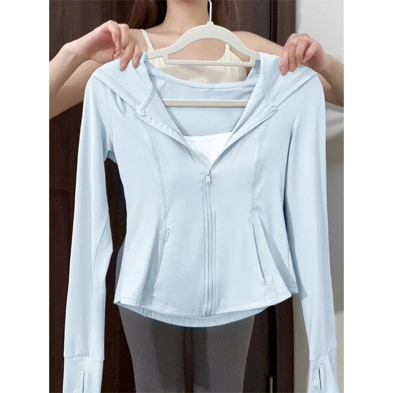 蓝色冰丝防晒衣女夏季2025新款外套瑜伽服上衣修身薄款韩系穿搭