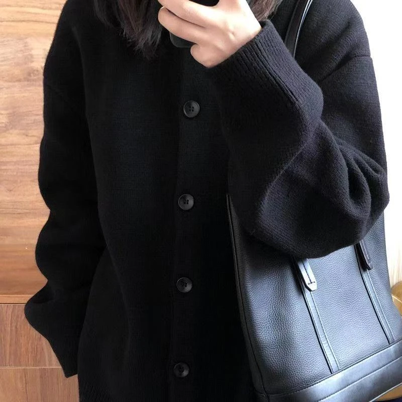 600-700春季女针织毛针织衫深色毛衣开衫中长款长袖秋季厚款