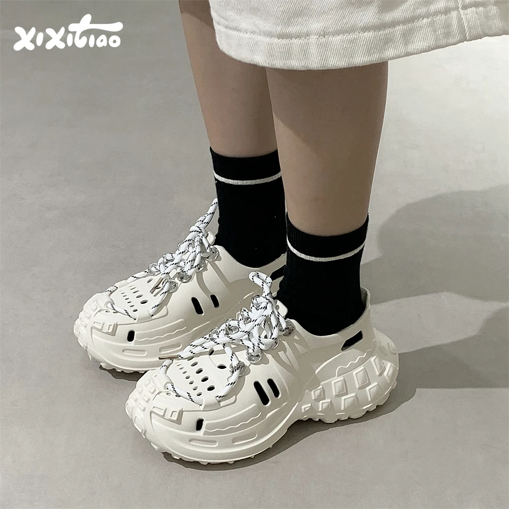 细细条 男女EVA运动鞋网红厚底增高休闲洞洞鞋小白鞋漂流溯溪凉鞋