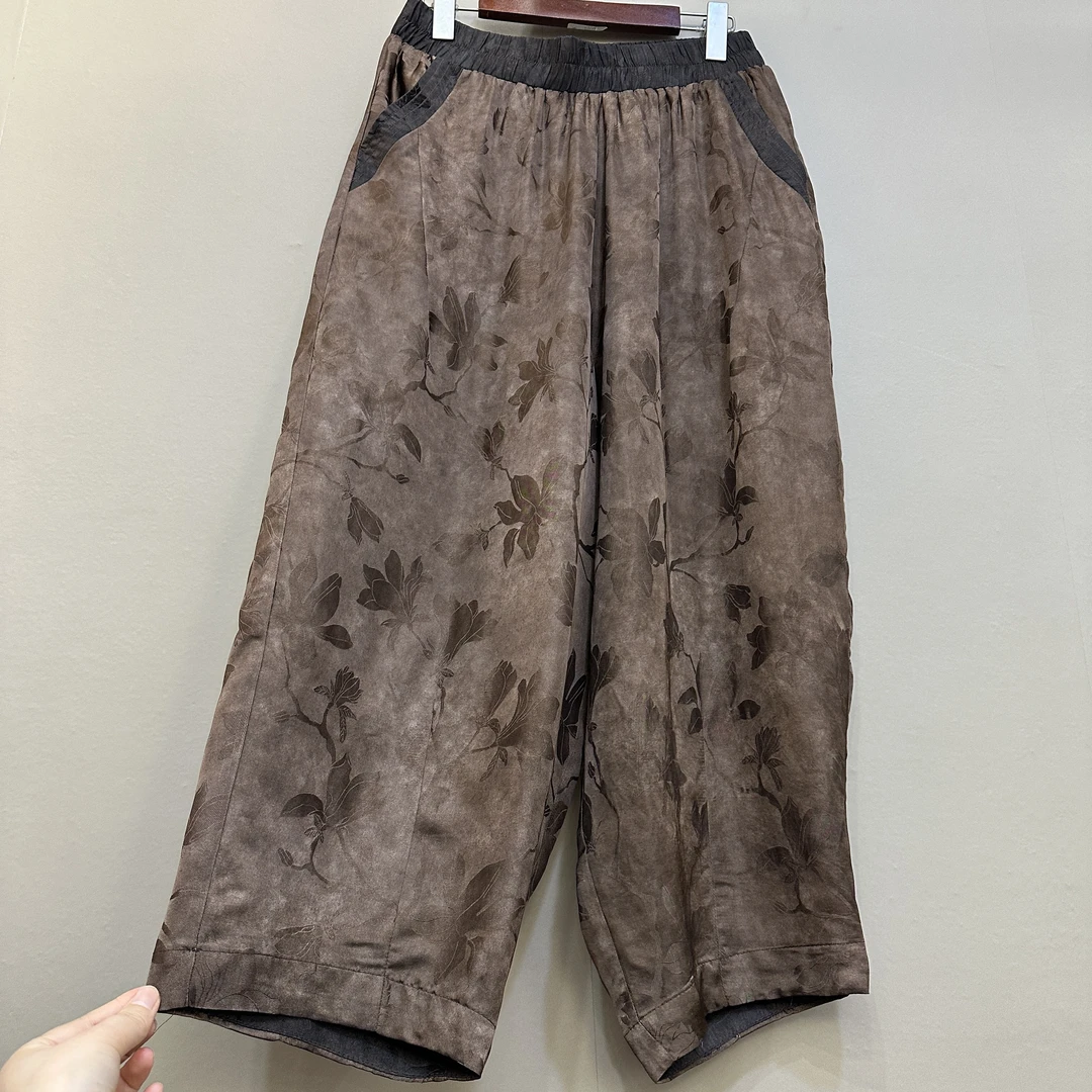 原创新款桑蚕丝长裤夏季南瓜裤小脚阔腿裤宽松女裤短裤大码女装