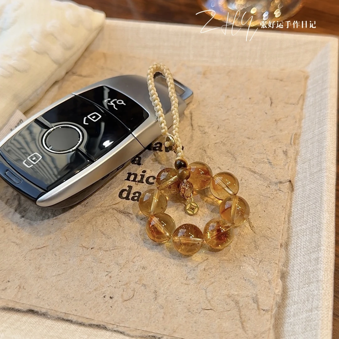 有钱花·原创手作黄塔晶挂件虎眼石汽车钥匙扣车载挂饰财运水晶女