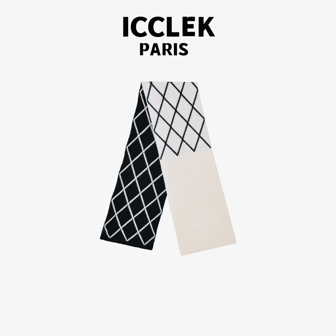 黑白菱格针织围巾保暖披肩-6006