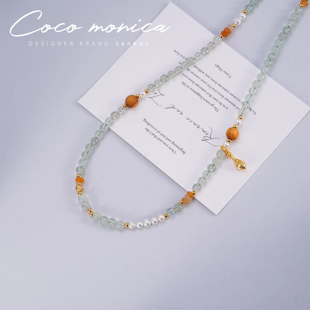 【小霞珠宝】草莓晶水晶珍珠项链时尚百搭黄色彩色单圈长链 AC46