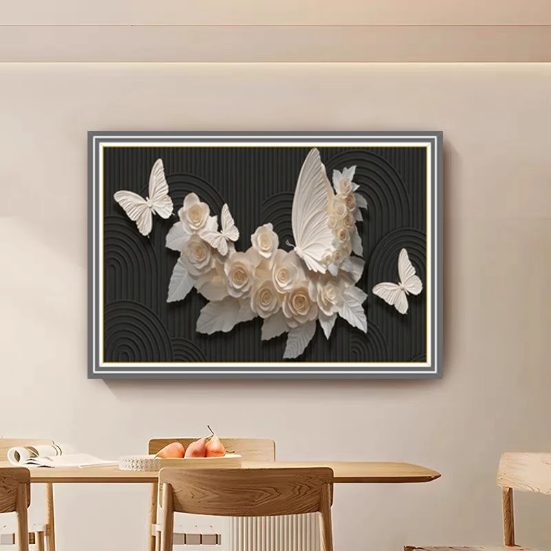 ins蝴蝶客厅装饰画高级感餐厅背景墙壁画落地摆画玻璃卧室挂画