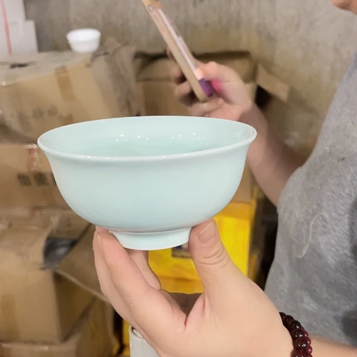 瓷片青瓷4.75英寸米饭碗六个，微瑕包邮