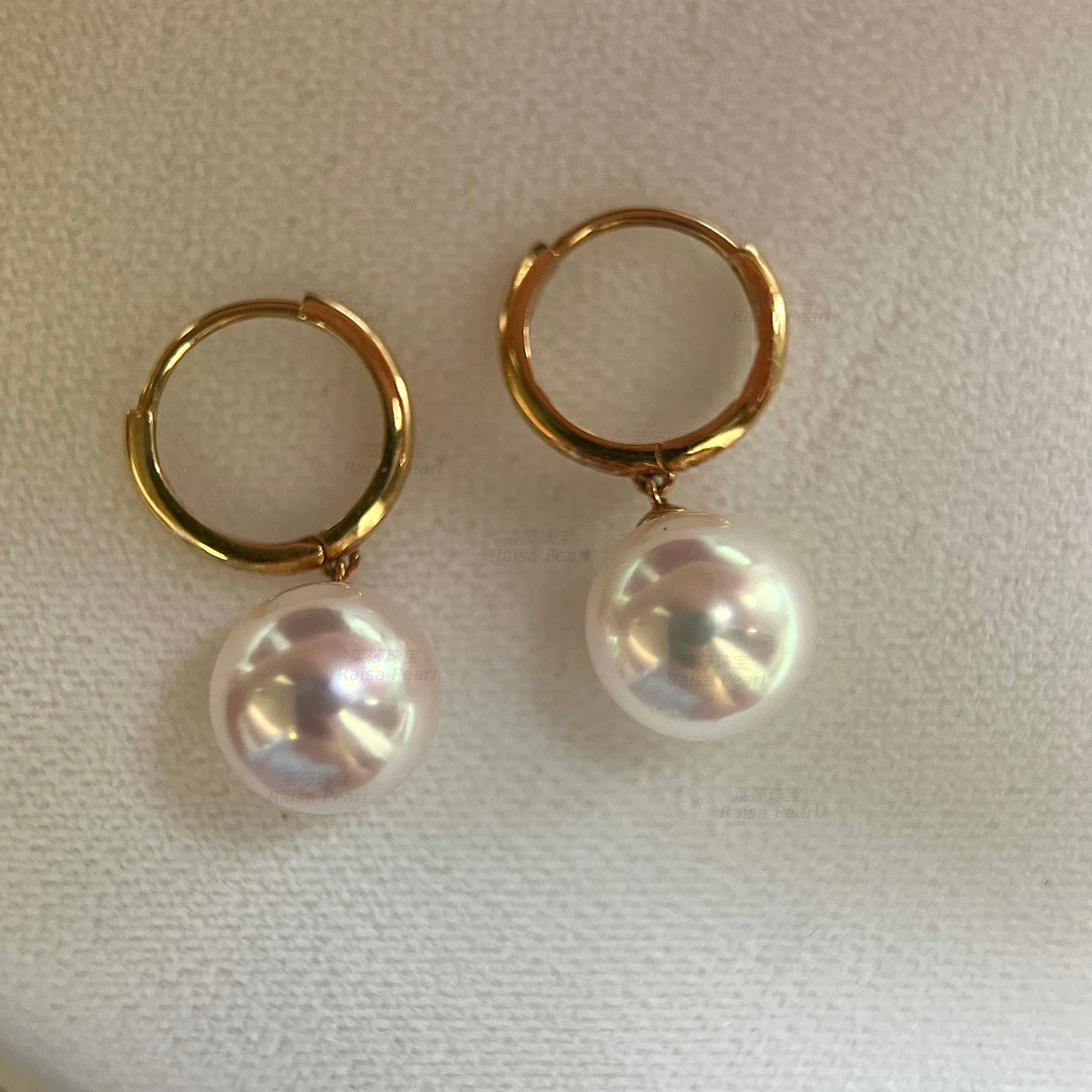 【莱莎珠宝】9-9.5mm海水akoya珍珠耳坠经典圆形款复古法式简约精致