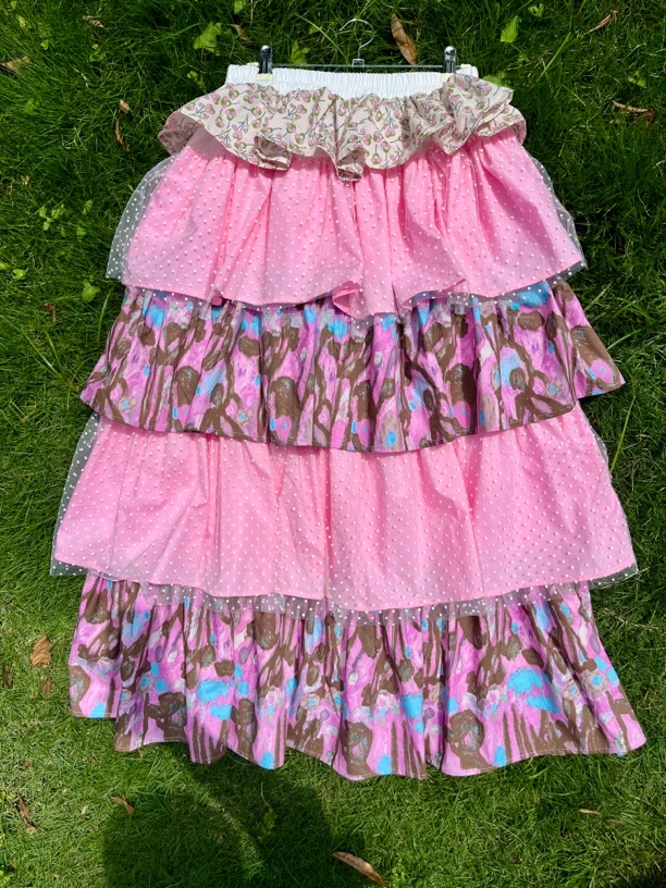 薄款甜美碎花拼接高腰显瘦春夏半身长裙裙子夏季半身裙半裙蛋糕裙