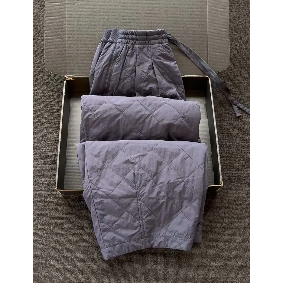 2025年新款冬季时尚菱格棉裤女宽松遮肉阔腿裤百搭加厚保暖裤外穿