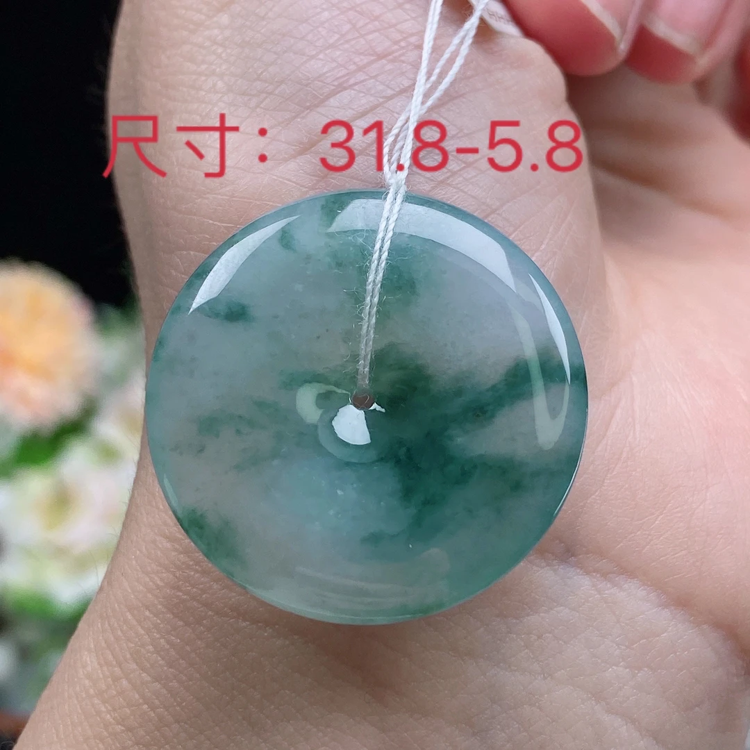 0312缅甸天然A货翡翠 冰润飘花平安扣吊坠