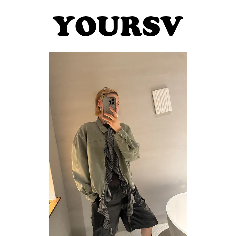 【YOURSV】「半岛情书」秋季时尚休闲外套拼色百搭翻领可拆卸花边上衣