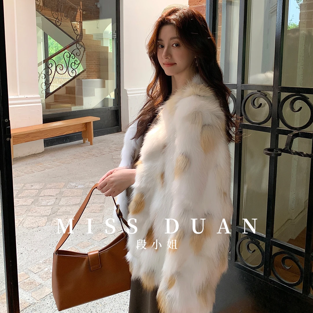 MISSDUAN“漫画千金”2025秋冬新款芬兰进口狐狸毛皮草外套女大衣