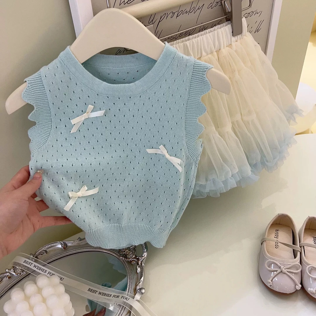 miu系宝宝女童冰丝背心透气打底马甲儿童夏季洋气小童蕾丝无袖