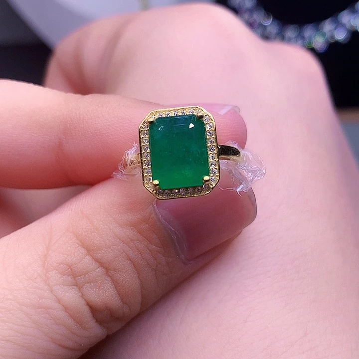 戒指银S925镶嵌祖母绿