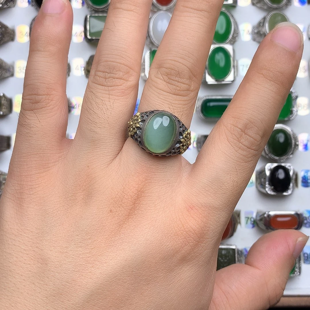 和田玉戒指银S925镶嵌