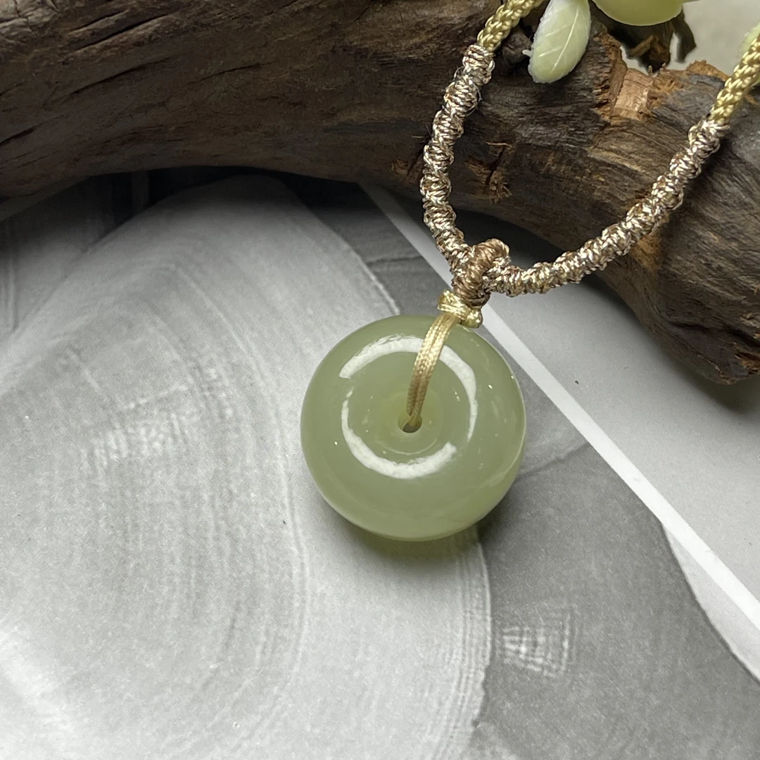 天然原矿和田玉大平安扣 胖墩墩20mm面包扣高品手工编绳