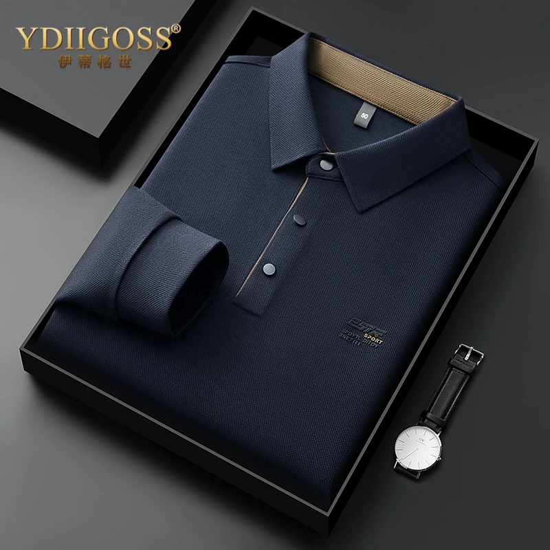YDIIGOSS休闲男士POLO衫秋季新款装长袖T恤纯色高级感翻领上衣服