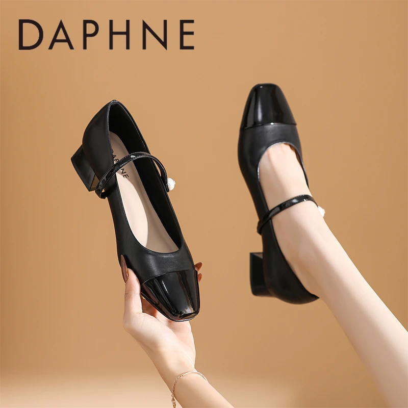 达芙妮黑色粗跟3cm高跟鞋女高级感不累脚2025爆款洋气玛丽珍单鞋