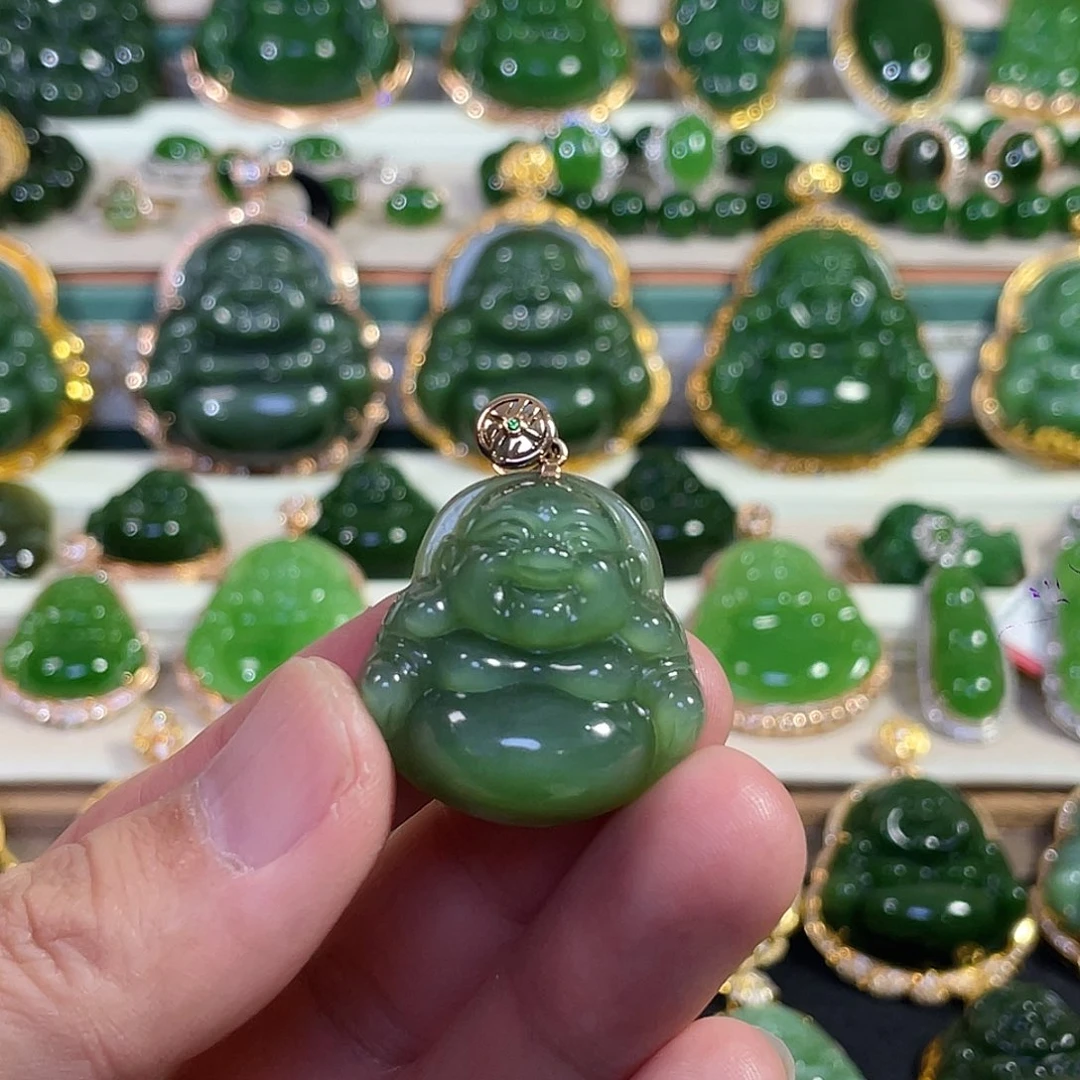 和田玉（碧玉）18K金镶嵌颈饰30mm