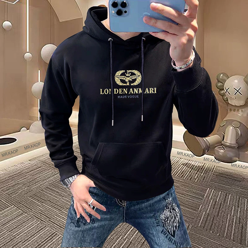 潮牌男士长袖连帽卫衣加厚百搭休闲男装上衣加绒保暖秋冬显年轻潮