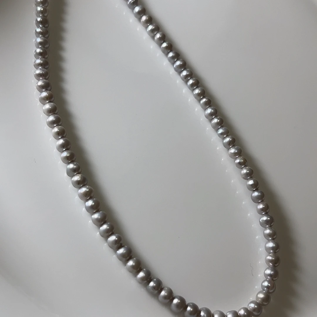 未镶嵌项链淡水珍珠3.6左右高级灰