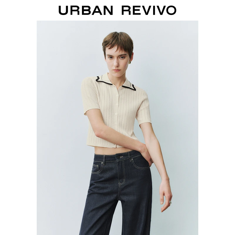 UR2025秋季新款女装绞花镂空肌理感Polo针织衫UYY950004