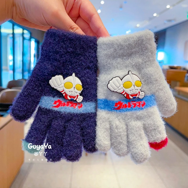 奥特曼正版儿童针织手套秋冬季男女童宝宝卡通防冻保暖毛线分指套