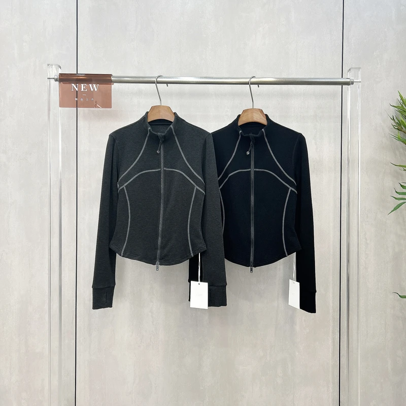 欧洲站冬季新立领德绒鱼骨明线设计收腰显瘦休闲开衫上衣女B9238