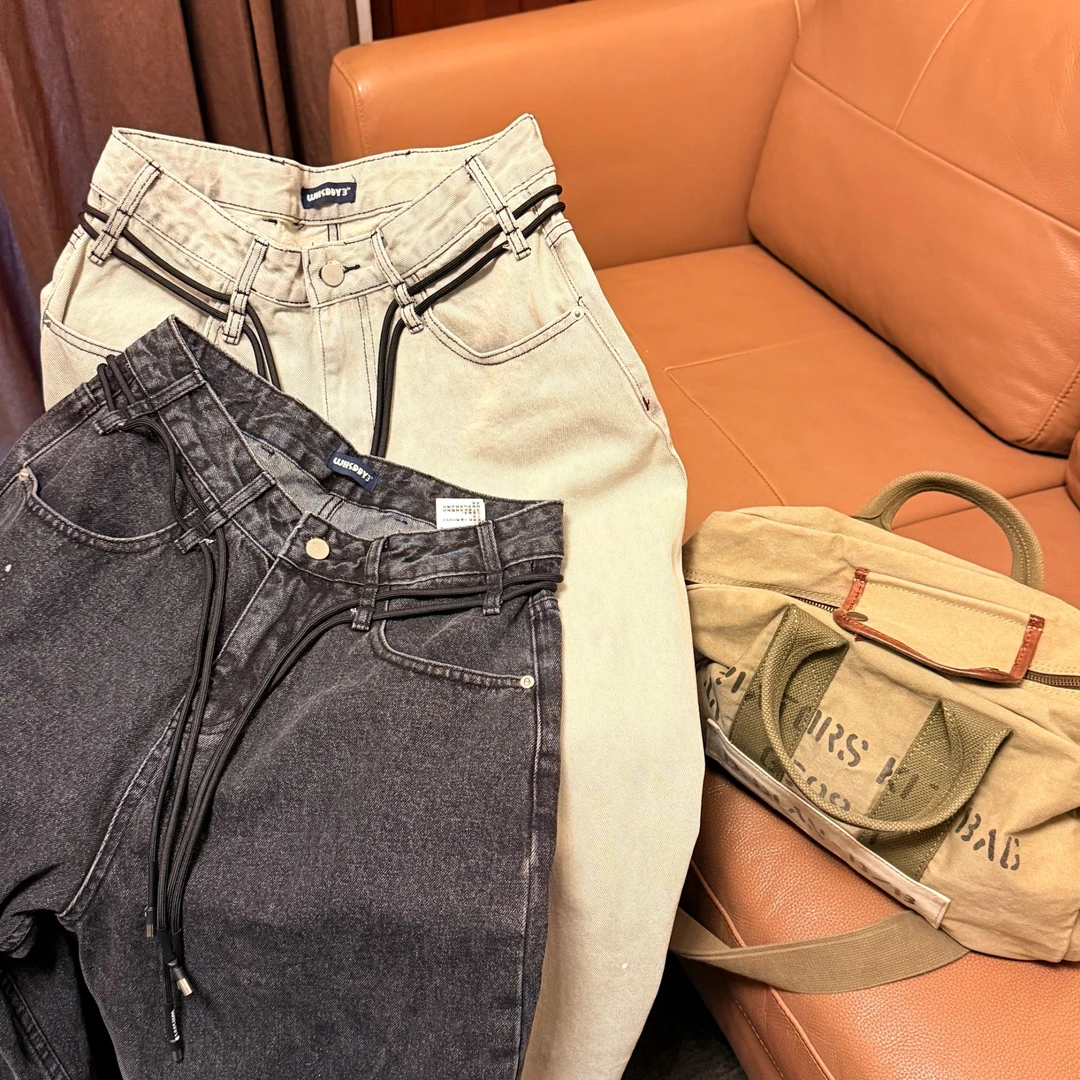 【K1018-春季新款】《ST泼墨漆点》复古弯刀镰刀裤牛仔裤男女同款-TF