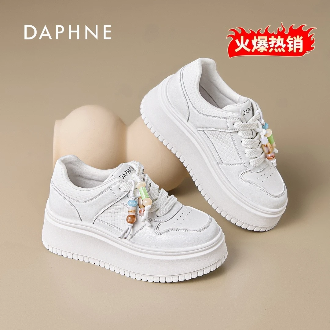 达芙妮女鞋新款增高系带2025秋季时尚透气百搭休闲鞋舒适小白鞋AM