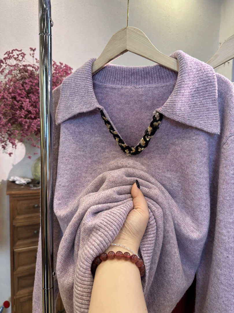 【836】大码女装2025冬季新款粉色v领小香风套头毛衣显瘦针织衫上衣