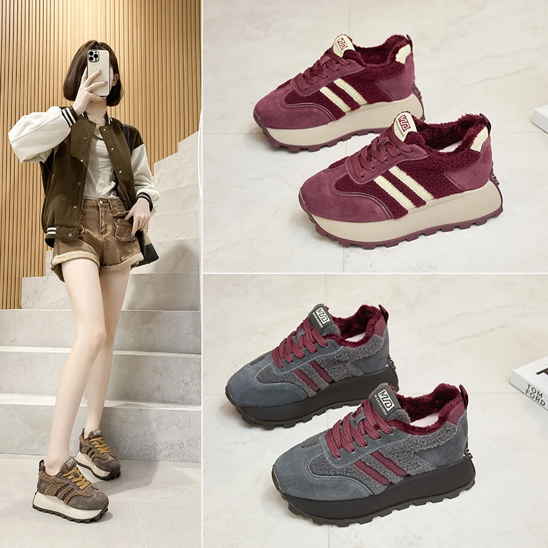 内增高厚底2025秋冬新款休闲拼接运动阿甘鞋女鞋保暖透气爆款鞋子