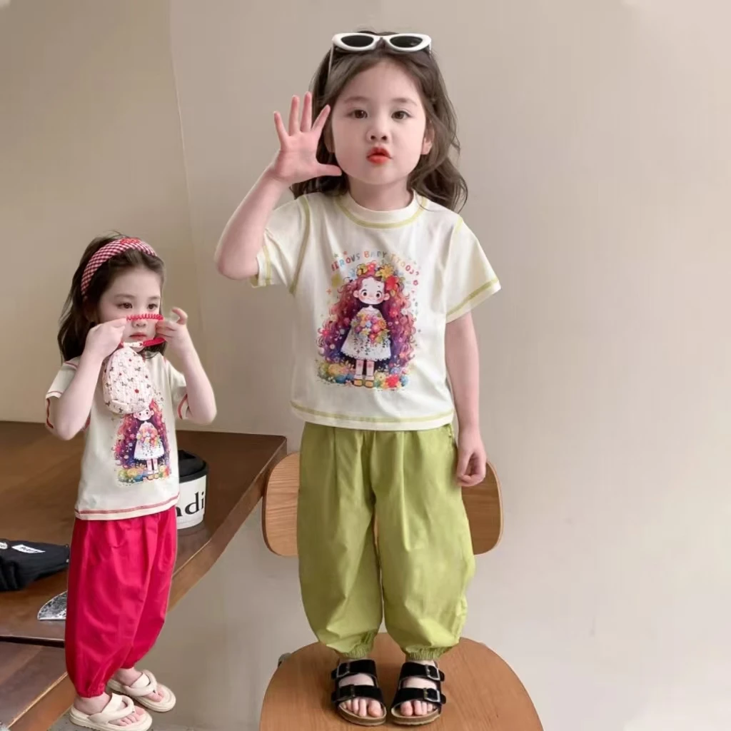 女童时尚洋气宽松夏季短袖套装女宝宝2025新款时髦休闲工装套
