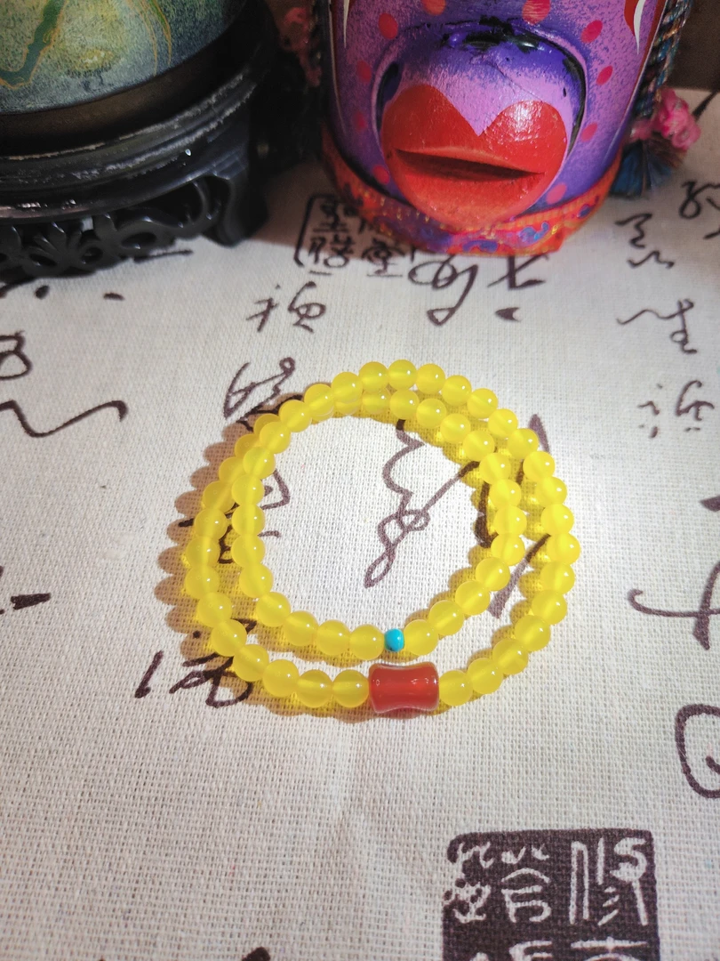 黄玛瑙配红玛瑙竹节双圈手串6mm时尚气质百搭