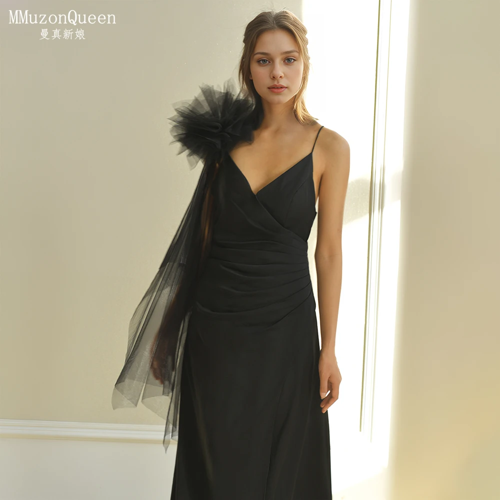 黑色长款薄纱新娘披肩婚礼配饰个性夸张花朵影楼表演道具MG41显瘦