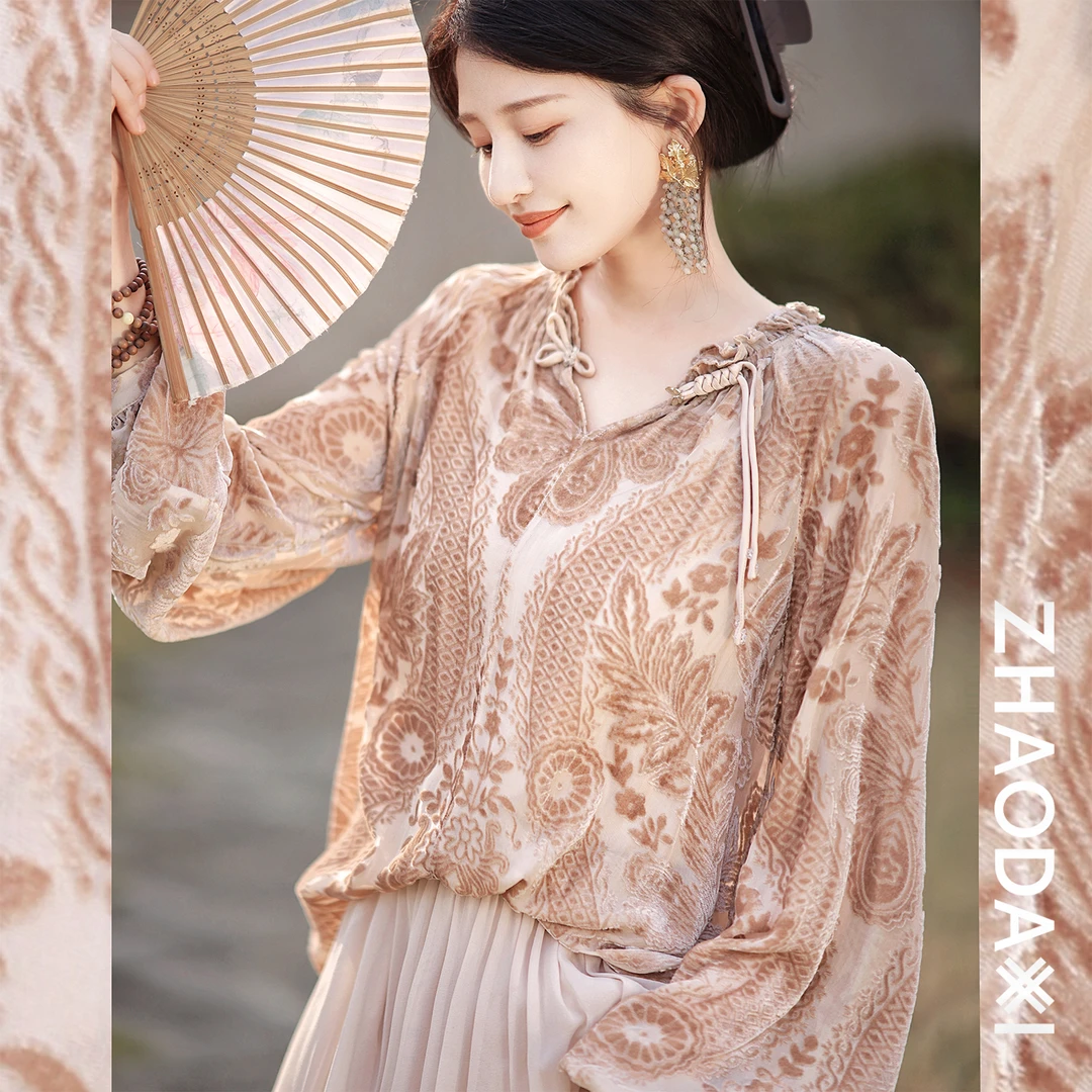 【赵大喜】现货！金露真丝烧花系列-上衣 | 100silk/ 镂空透气