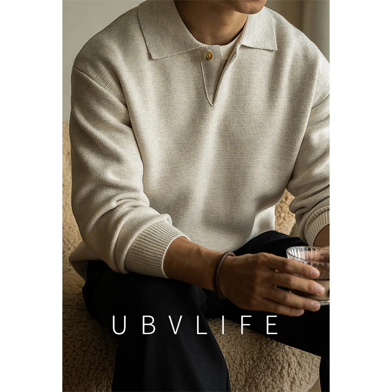7 针米绒纱线翻领半开襟毛衣男士2025秋季新款休闲通勤百搭打底衫
